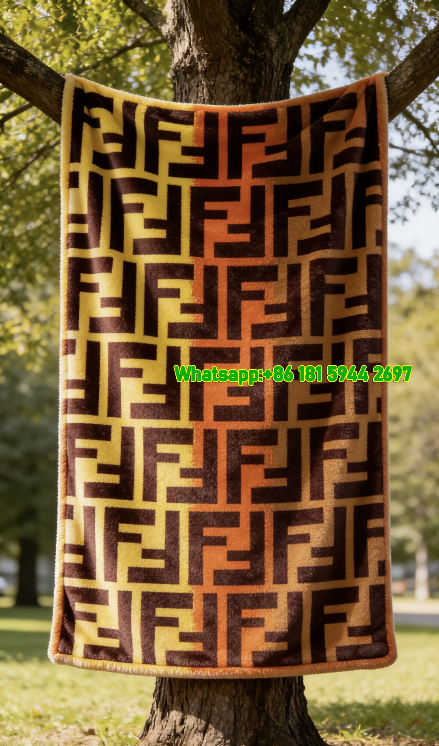 Fendi Gradient Glitch FF Monogram Flannel Sofa Throw Blanket IMG_9445
